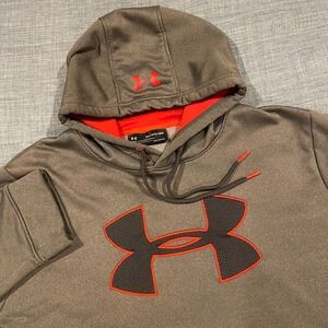 Under Armour ColdGear Big Logo Hoodie Mens 2XL Gray Red Loose Fit Pullover READ